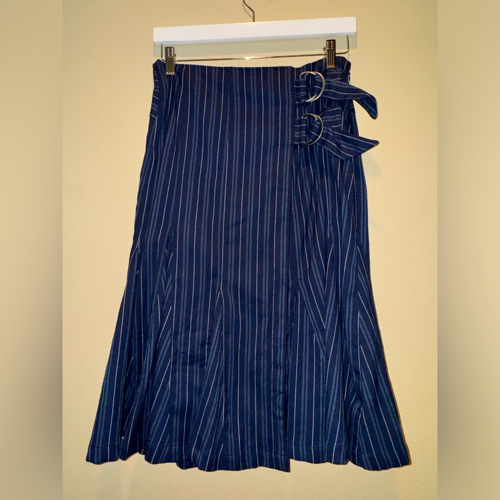 FREE PEOPLE BLUE STRIPED MIDI SKIRT